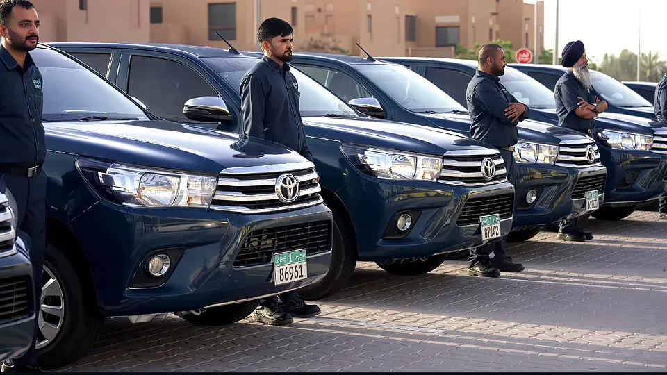Inspire Home fleet of branded pick-ups with drivers in Abu Dhabi, vehicle branding by Thrive Advertising
